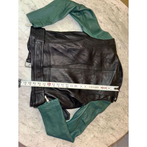 Muubaa Womens 100% Lamb Leather Jacket Size 2   Taimar Black/Hunter Green Leathe - Picture 8 of 13
